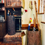 🌳 Vintage Farmhouse Umbrella Stand. Unique Indoor / Outdoor Walking Stick & Umbrella Holder. Rustic Home Entryway Log Bin.