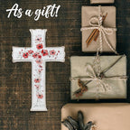 VZVCTFS White Cross with Red Wildflowers - John 6:35 Scripture Wooden Wall Decor, Rustic Farmhouse Christian Gift, Inspirational Floral Art for Home, Easter Christmas (6.5x10 Inch)（A08）
