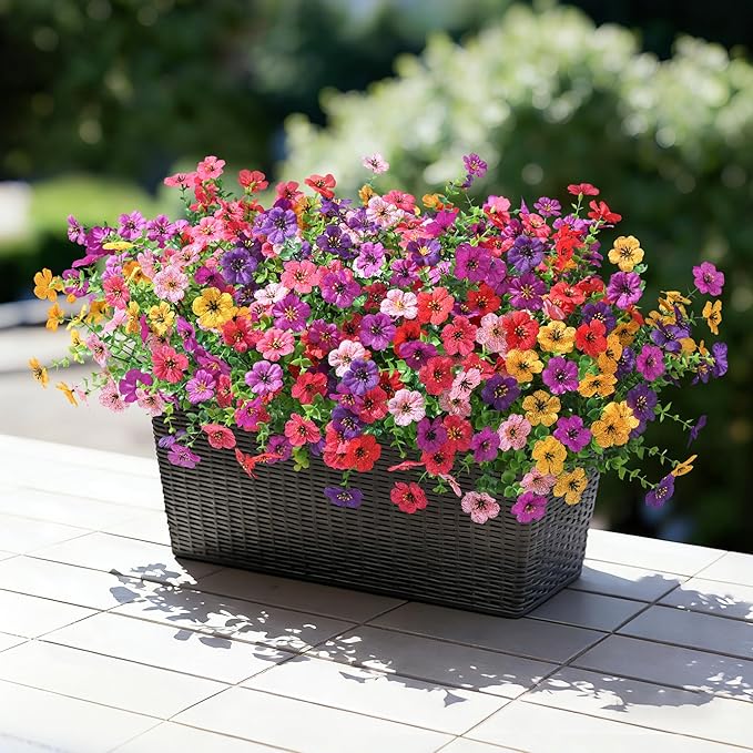 Ivydale Artificial Flowers for Outdoor 24 Bundles Fake Mums UV Resistant Silk Daisy Faux Plants for Outside Planter Home Porch Patio Window Box Decor, Rose