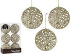Christmas Traditions 4 inch Champagne Gold Glittered Rattan Ball Ornaments Hanging Tree Decorations (Set of 6) (Champagne Gold)