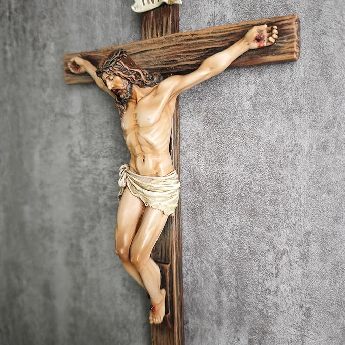 BC Catholic Crucifix Wall Cross, 10"H Jesus Christ Cross for Wall, Catholic Gift, Religious Wall art, Renaissance Sculpture Handmade by Buildclassic