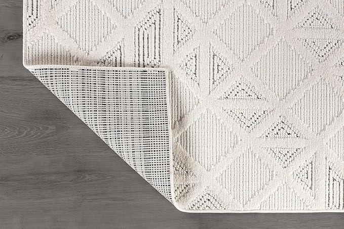 Modern Micro Loop Indoor Runner Rugs for Living Room Bedroom Kitchen Geometric Square White 2x7 Luxury Durable Low and High Pile Non-Shedding Stain Resistant Soft Area Carpet 2 x 7