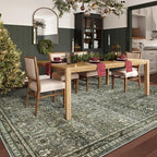 Lahome Green 8x10 Rugs for Living Room, Boho Washable Area Rugs for Bedroom, Rubber Backed Non Slip Floor Carpets for Dining Room Home Apartment, Dark Olive Green