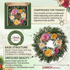 Somikis 24 Inch Front Door Wreath, Large Artificial Flowers Wreath with Silk Peony Dahlia Eucalyptus, Realistic Greenery Welcome Floral Wreath Decor All Year Round for Inside Outside Wall Entryway