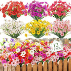 MACTING 12 Bundles Artificial Spring Flowers for Outdoors UV Resistant Fake Flowers Faux Plastic Plants No Fade for Planters Window Patio Porch Yard Garden Indoor Outdoor Decorations(Mix Color-1)