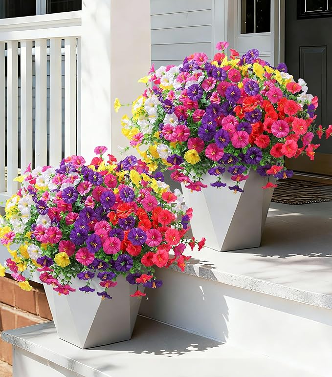 Ivydale 24 Bundles Artificial Flowers for Outdoors Spring Plants Outdoor Decor, Faux Silk Morning Glory Fake Flowers Bulk Realistic UV Resistant for Outside Porch Patio Window Garden Yard