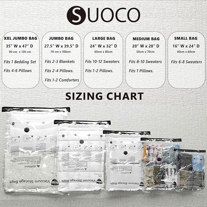 Vacuum Storage Bags, Compression Packing Space Saver Seal Bags for Clothing Bedding Comforters Blankets Pillows, 14 Jumbo