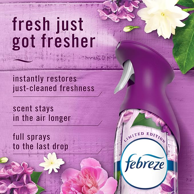 Febreze Air Mist, Air Freshener Spray, Odor Fighting Room Spray, Deodorizer for Home Bathroom Kitchen Office Apartment Dorm Room Classroom, Lilac Sunrise Scent, 8.1oz (Pack of 3)