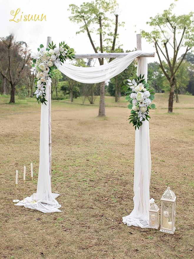 Lisuun Wedding Arch Flowers, Artificial Flowers for Decoration, 2pcs Flower Swag and 1 pcs Semi-Sheer Chiffon Table Runner Swag for Beautiful Dream Wedding Ceremony Floral Decor - Pack of 3