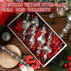 Mifoci 8 Pcs 6 Inch Mercury Glass Finial Christmas Ornaments Hanging Christmas Finials Glass Ornaments Assorted Mercury Decor for Vintage Holiday Xmas Tree Decoration(Silver)