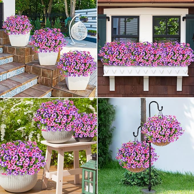 MARTINE MALL 18 Bundles Look Real Artificial Flowers for Outdoors, Realistic Fake Outdoor Flowers, UV Resistant Silk Pansy Flowers for Outside Faux Flowers Plants for Outdoor Porch Patio, Pink+Purple