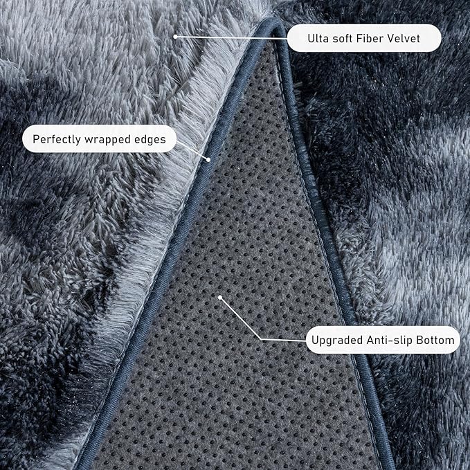 Small Area Rug, 2x3 Rug for Bedroom Shaggy Throw Rugs for Dorm Rug, Soft Tie Dyed Carpet for Kids Room, Plush Non-Slip Fluffy Bedside Rug for Home Decor Aesthetic, Blue Grey