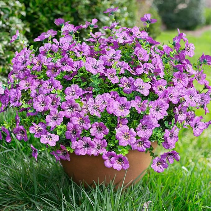 Artificial Flowers for Outdoors Daisy 12 Bundles for Home Decoration, Faux Flower Fake Plants Outside Decoration with Eucalyptus UV Resistant for Planter Porch Patio Yard Garden Purple