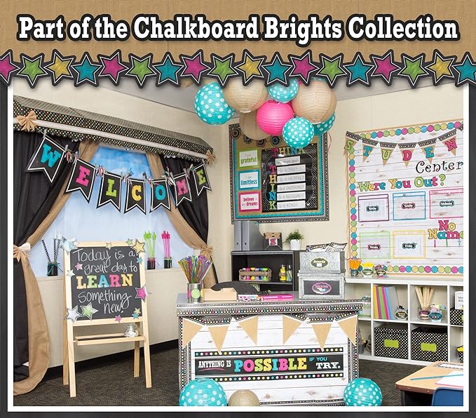 Teacher Created Resources Chalkboard Brights Creative Class Fabric for Classroom Bulletin Boards, Pillows, Curtains, and Crafts