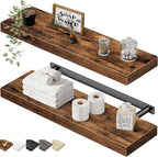 QEEIG Floating Shelves for Wall 23.6" Long - Wall Mounted Shelf Bathroom Kitchen Living Room Bedroom Farmhouse Home Decor Display Bookshelf Set of 2, Rustic Brown (008-60BN)