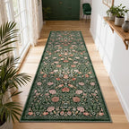 GarveeHome Dark Green Vintage Floral 2x6 Runner Rug Washable Kitchen Rugs Non Slip Boho Long Rug for Hallways Bedroom Entryway Bathroom Mat with Rubber Back
