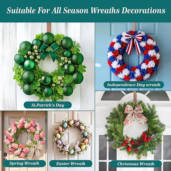 HOOSUN 4th of July Decorations Wreath Hangers for Front Door,12 Inches Metal Wreath Hook Holder for Spring Decor,20 Lbs Over The Door Wreath Hanger for Spring Patriotic Wreath Front Porch Decor