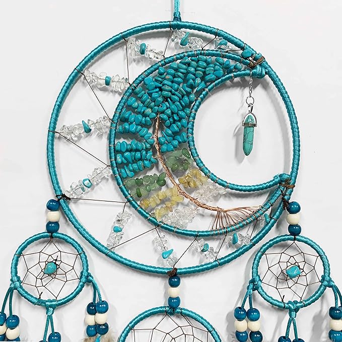 Dream Catchers, Large Dream Catchers for Bedroom Adult Crystal Tree of Life Dream Catcher Wall Decor with Turquoise Hanging Ornament Teen Dorm Room Decor Festival Gift