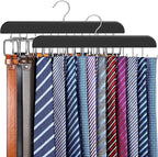 2 Pack Tie Rack & Belt Hanger 2 in 1 Tie Hanger Space Saving Max 42 Belts& 60 Ties Capacity for Closet Organizers and Storage, Sturdy Wood Belt & Tie Collection Organizer