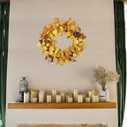 AMF0RESJ Artificial Fall Wreath for Front Door Autumn Eucalyptus Wreath with Orange Eucalyptus Leaves,Woodern Oak Leaves for Farmhouse Indoor Outdoor Window Wall Door Home Decor,Gift Box Included