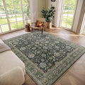 Washable 5x7 Area Rugs for Living Room, Boho Non-Slip Vintage Distress Rugs for Bedroom Dining Room Nursery Office, 0.3" Neutral Oriental Throw Thin Carpet with Cushioning Pad, Sage Green/Blue/Multi