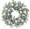Sggvecsy Spring Wreaths for Front Door 22 Inch Artificial Blue Purple Daisy Wreath Floral Summer Wreaths with Lavender Wild Flower Greenery Leaves for Farmhouse Home Wall Indoor Outdoor Window Decor