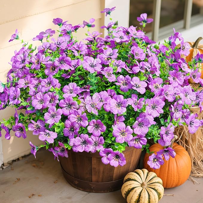 Artificial Flowers for Outdoors Daisy 12 Bundles for Home Decoration, Faux Flower Fake Plants Outside Decoration with Eucalyptus UV Resistant for Planter Porch Patio Yard Garden Purple