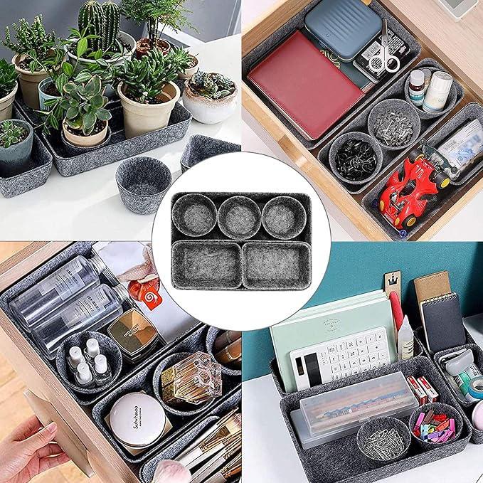 8pcs Drawer Organizers, Separators, Storage Box,Felt Storage Bins Inserts Tool Containers Toy Basket Shelf Cubes Foldable Drawer Dividers Desk Organisers - Grey
