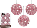 Christmas Traditions 4 inch Pink Glittered Rattan Ball Ornaments Hanging Tree Decorations (Set of 6) (Pink)