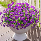 Artificial Flowers Fake Plants for Outdoors Decoration, 12 Bundles Purple Silk Morning Glory with Eucalyptus Realistic UV Resistant Faux Flowers Greenery for Outside Planter Yard Garden Home Indoor