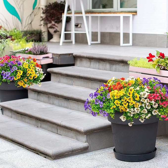 20 Bundles Artificial Fake Pansy Flowers for Outdoor - Yellow, White, Purple, Sunset red & deep pink Faux Pansies Flowers, Fake Flowers for Outdoor Planters, Porch, Garden, and Home Decoration