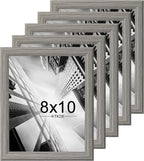 KTKDE 8x10 Picture Frame Set of 5, Wooden frames Grey, Vertical & Horizontal Wall Hanging for Wall or Tapletop Display,Studio Gallery Photo Frame for Photos, Posters & Art Prints