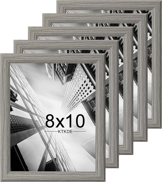 KTKDE 8x10 Picture Frame Set of 5, Wooden frames Grey, Vertical & Horizontal Wall Hanging for Wall or Tapletop Display,Studio Gallery Photo Frame for Photos, Posters & Art Prints