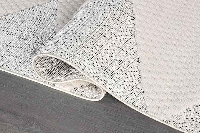 Modern Micro Loop Indoor Area Rugs for Living Room Bedroom Kitchen Geometric Triangle White 9x12 Luxury Durable Low and High Pile Non-Shedding Stain Resistant Soft Area Carpet 9 x 12
