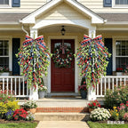 2 Pack 21'' Patriotic Teardrop Swag Wreaths for Cabinets Artificial 4th of July Swag Wreath with Red White Blue Floral and Berries for Independence Day Memorial Day Front Door Porch Window Wall Decor