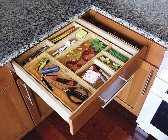 Lipper International 8180S Bamboo Wood Stacking Drawer Organizer Box, 3" x 6", Set of 2