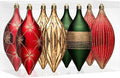 JORNOY Finial Drop Christmas Ornaments for Tree Decorations, 150mm/6inch Shatterproof Plastic Hanging Large Tear Drop Baubles Bulk for Holiday Home Party Decor with String, 8 Pack, Red Green Gold