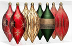 JORNOY Finial Drop Christmas Ornaments for Tree Decorations, 150mm/6inch Shatterproof Plastic Hanging Large Tear Drop Baubles Bulk for Holiday Home Party Decor with String, 8 Pack, Red Green Gold