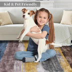 Ciicool Modern Abstract Area Rug 2x3 Washable Small Entryway Rugs, Non-Slip Low Pile Throw Rug, Foldable Kitchen Bathroom Rugs, Yellow Grey Blue Floor Carpet for Entrance Bedroom Indoor Doormat