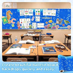Hahafelt 1.3x39 ft Fabric Bulletin Board Roll Ocean Bubbles Bulletin Board Blue Non-Woven Reusable Waterproof Erasable Wrinkle Resistant Fabric Roll for Background Decor DIY Craft