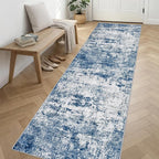 Washable Area Rug 3x14 Entryway Rug: Washable Modern Abstract Soft Thin Rug Indoor Floor No Slip Stain Resistant Carpet for Bedroom Dining Room Farmhouse Nursery Home Office - Blue