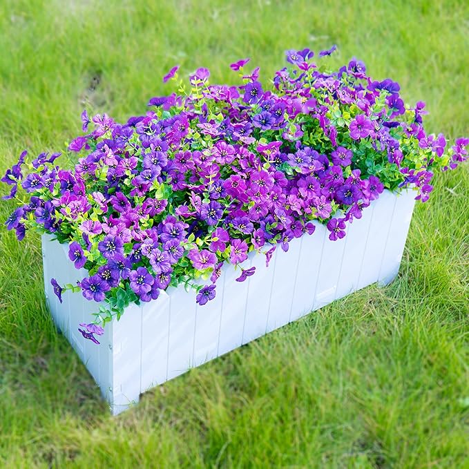 Artificial Faux Flowers Plants for Outdoors Outside Spring Summer Decoration,12 Bundles Realistic Fake Flowers Plant Greenery Silk Daisy UV Resistant Planters Porch Patio Garden Home (Double Purple)