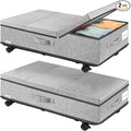 Under Bed Storage with Wheels, Rolling Underbed Storage Containers with Lids, Under Bed Shoe Storage Bins Organizer with Reinforced Metal Bottom Support and Three Handles