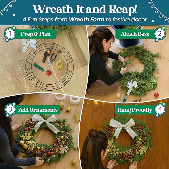 5-Pack 10 Inch Wire Wreath Frame – Round Metal Wreath Form with Ring Design for DIY Crafts, Floral Projects, and Home Decor – Dark Green Wire Frame for Christmas Holiday & Weddings
