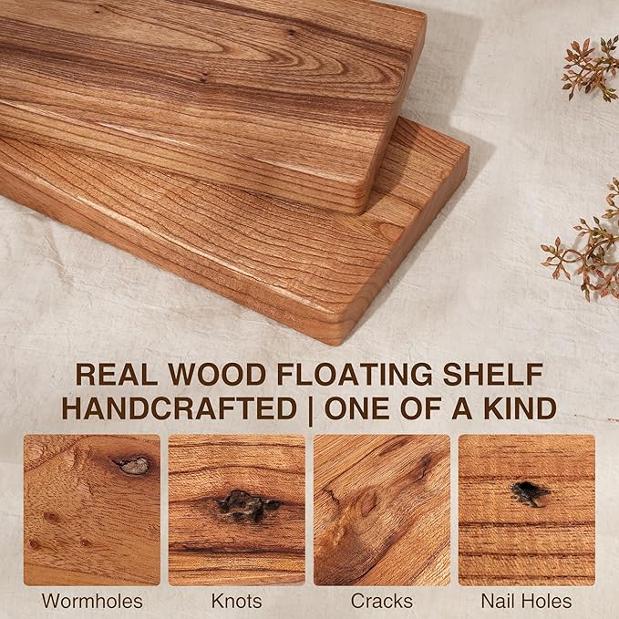48 Inch Floating Shelves, Solid Wood Wall Shelves, 8 Inch Deep Floating Shelf – for Bathroom, Bedroom, Living Room, Kitchen, Home Decor & Storage, Heavy-Duty Wooden Shelf Wall-Mounted, Set of 1