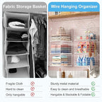 Sonyabecca 3-Tier Hanging Closet Organizer with 5 S Hooks, Closet Shelves for Clothes, Shoes, Handbags, Accessories, Hanging Basket, Closet Storage, Closet System, Closet Organizers and Storage