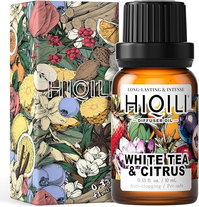 HIQILI White Tea & Citrus Diffuser Oil, Hotel Collection Scented Fragrance Oil for Ultrasonic Diffuser, Relaxing Aromatherapy, Home & Office - 0.34 Fl Oz