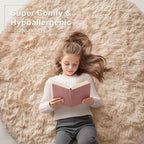 OLANLY Beige Round Rugs for Bedroom - Machine Washable, 8 ft Circle Area Rugs for Living Room, Soft and Fluffy Shaggy Carpet for Teen Girls and Boys, Nursery Rooms, Dorms, Home Decor Aesthetic