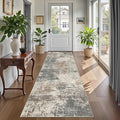 Ciicool 2'6"x10' Washable Runner Rug, Modern Abstract Hallway Rugs Runner, Non-Slip Thin Accent Rug Lightweight Grey Brown Distressed Carpet Runners for Laundry Entryway Bedroom Kitchen Indoor