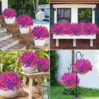 MARTINE MALL 12 Bundles Look Real Artificial Flowers for Outdoors, Realistic Fake Outdoor Flowers, UV Resistant Silk Petunia Flowers for Outside Faux Flowers Plants for Outdoor Porch, Purple+Fuchsia